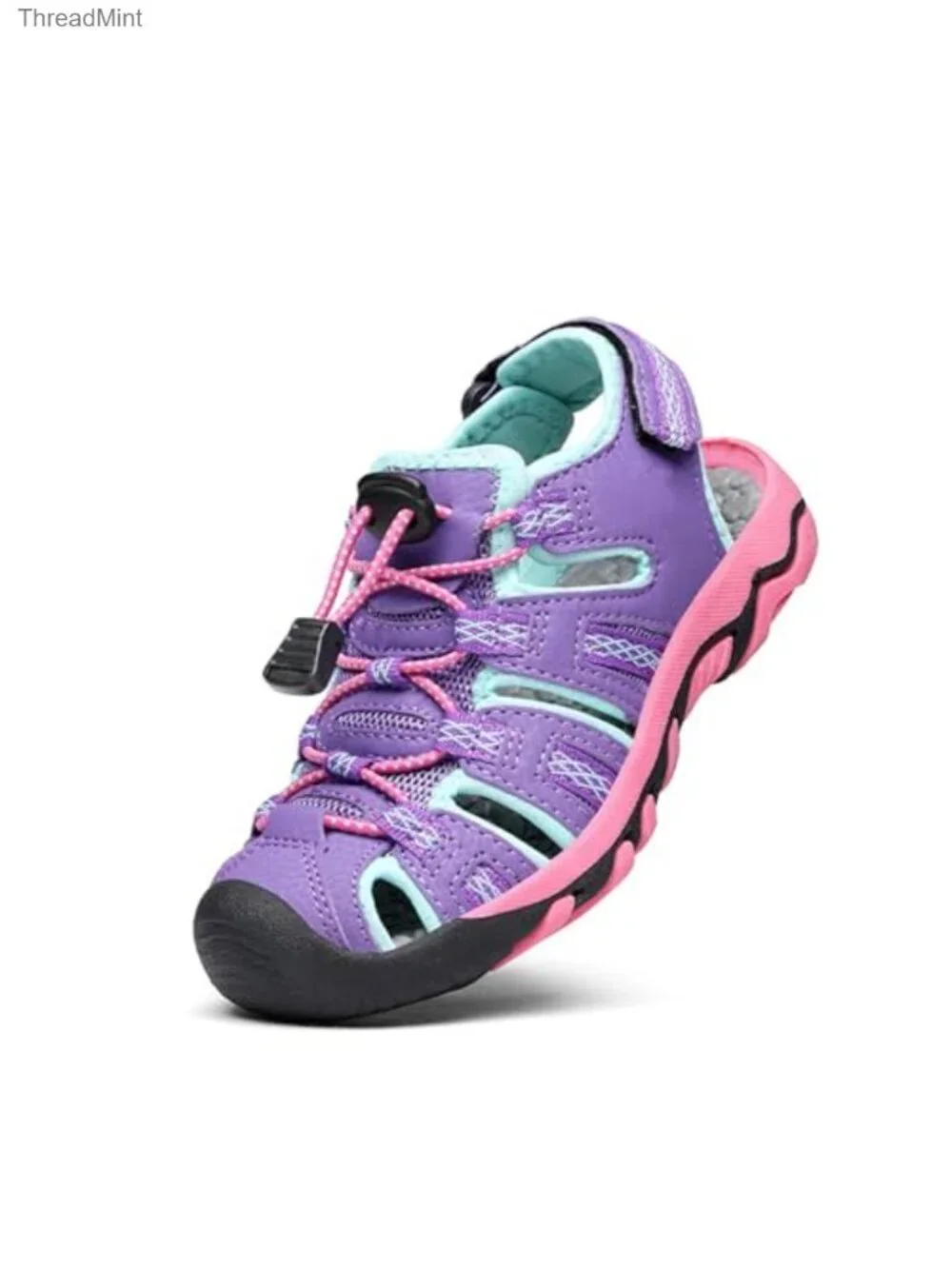Kids Athletic Water Sandals with Cushioned EVA Footbed, Bungee Lace,